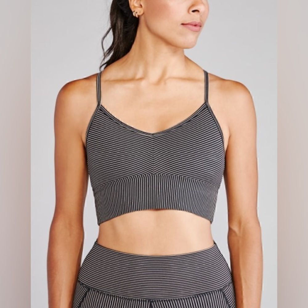 NWT. Glyder Premier Bra in Black & Adobe Rose Stripe Size XS